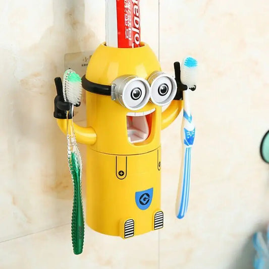 Dozator pastă de dinți cu suport pentru 2 periuțe , model minions