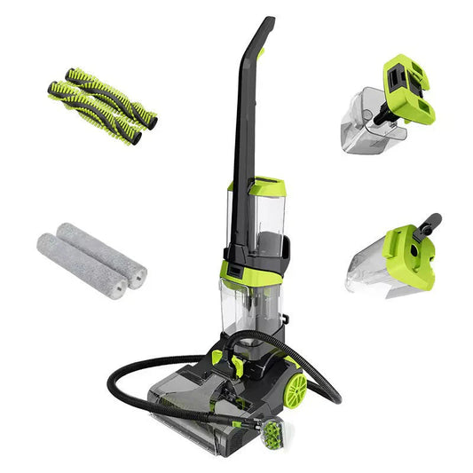 Aspirator fara sac 3 in 1, Hoffmans, mana/vertical, spala podelele, 1200W, 2 recipiente, negru-rosu