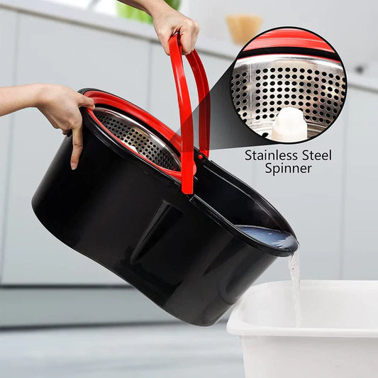 Set mop magic rotativ 360 grade , cu talpă și cuva din inox , 4 rezerve diferite + perie rosturi, rezerve incluse