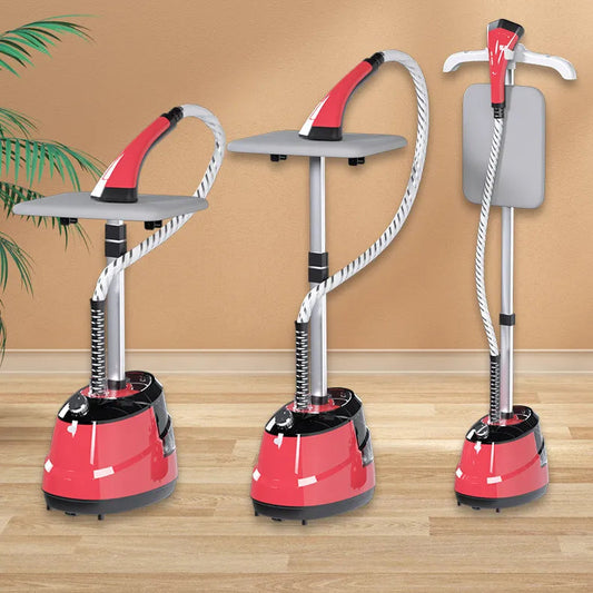 Aparat de Calcat cu Abur Vertical HOFFMANS 2 in 1 , 2000W, Profesional, Portabil, cu Masa de Calcat - Rosu