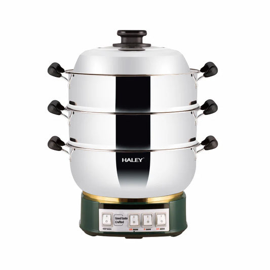Vas Electric Multifuncțional HALEY HY-501, 2100W, Inox Premium cu Abur pe Două Nivele, Ideal pentru Gătit Sănătos Acasă sau la Hotel