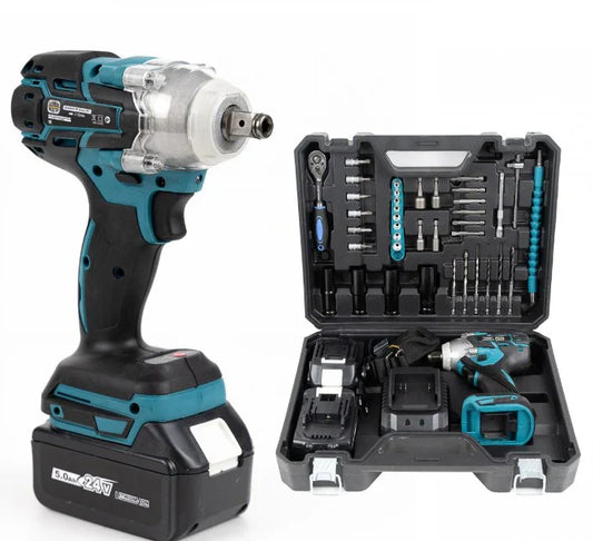 Cheie de Impact- Masina de Insurubat WERSTIL , 550Nm, 43 de Accesorii, 2 Acumulatori 48V si Valiza