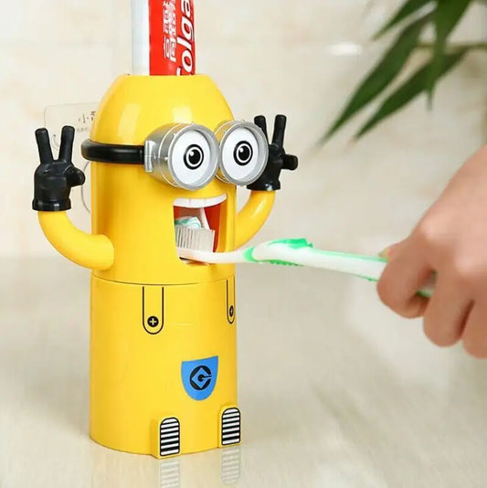 Dozator pastă de dinți cu suport pentru 2 periuțe , model minions