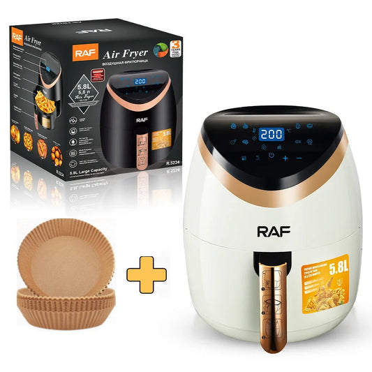 Friteuza Air Fryer HOFFMANS , Gătire fără Ulei , Capacitate 6L, 2400W, Display touch screen + Set 100 Hârtii copt