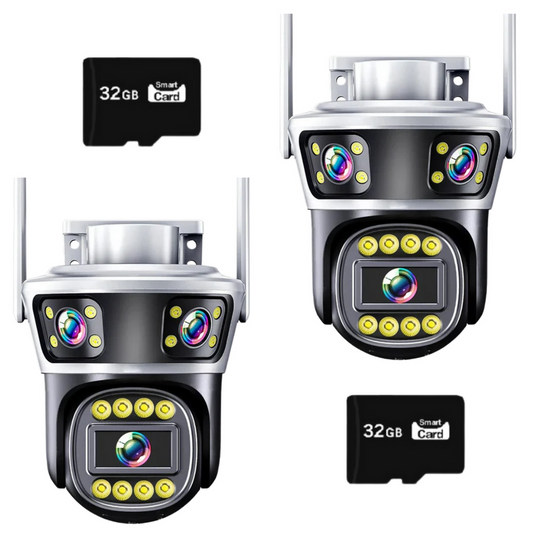 SET 2x Camere Triple Wireless AI - WiFi Jortan, Vedere Nocturna Avansata, 9MP, IP66, 2x Carduri 32GB Incluse