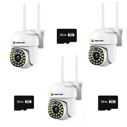 SET 3x Camere de Supraveghere Jortan, cu 28 LED-uri, Senzor CMOS, Vedere Nocturna + 3 Carduri 32GB