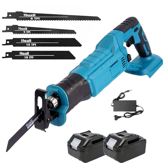 Fierastrau tip sabie 3000rpm AT, cu 2 acumulatori 48W, 5000mAh,mandrina autoblocanta, 4 bucati panza diferite modele,1 incarcator, valiza compacta de transport, Albastru