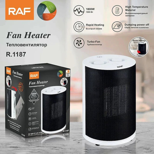 Aeroterma electrica, RAF R1187, 1800W, pentru 25mp, cu 3 moduri de operare, silentios si discret, 28x24x24cm, alb-negru